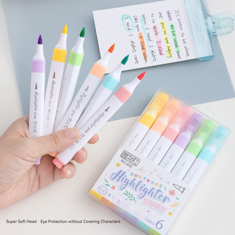 Pastel Highlighter Set Double Ended - パステルカラー蛍光ペンセット,蛍光マーカー,ハイライター,アートマーカー,日本製,キュート,カワイイ文房具,6色