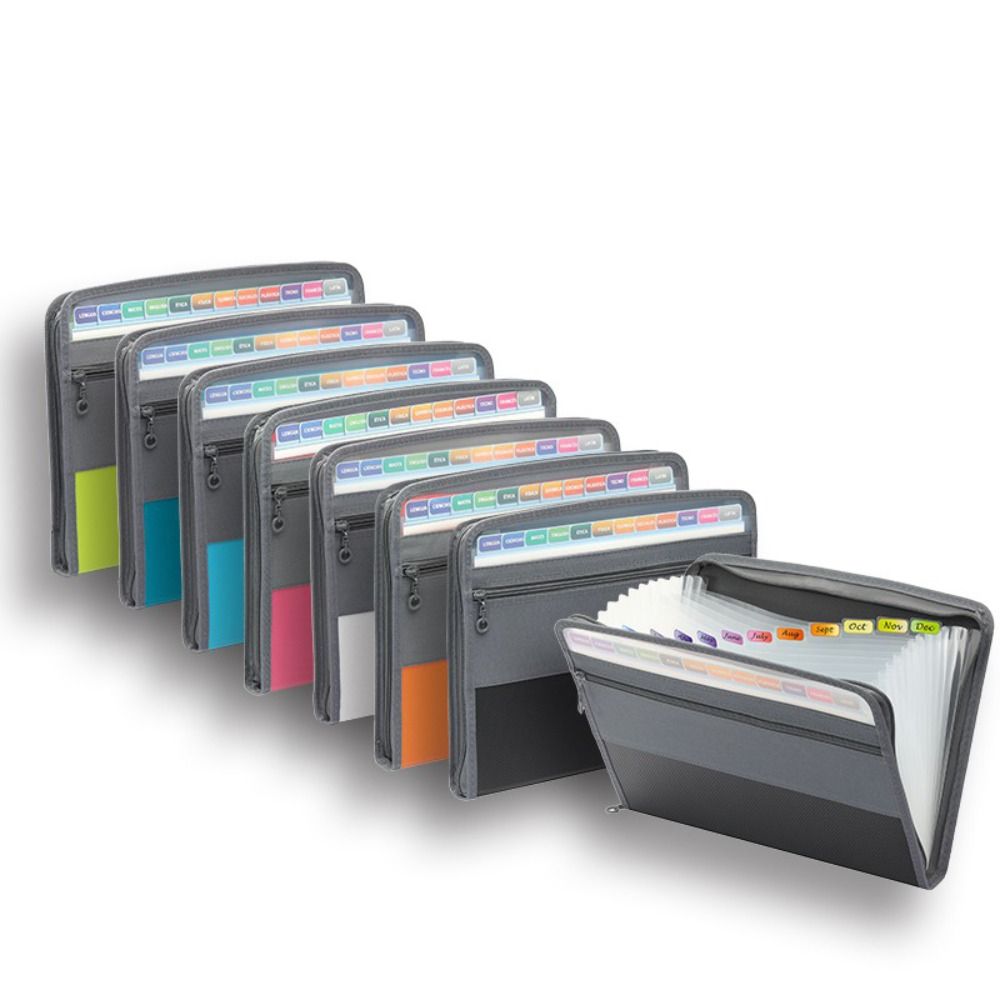 Expandable Accordion File Folder 13 Pockets - PVC拡張ファイルオーガナイザー A4サイズ ジッパー付き A4ファイルフォルダ 学校事務用品 13ポケットアコーディオン式ドキュメントオーガナイザー