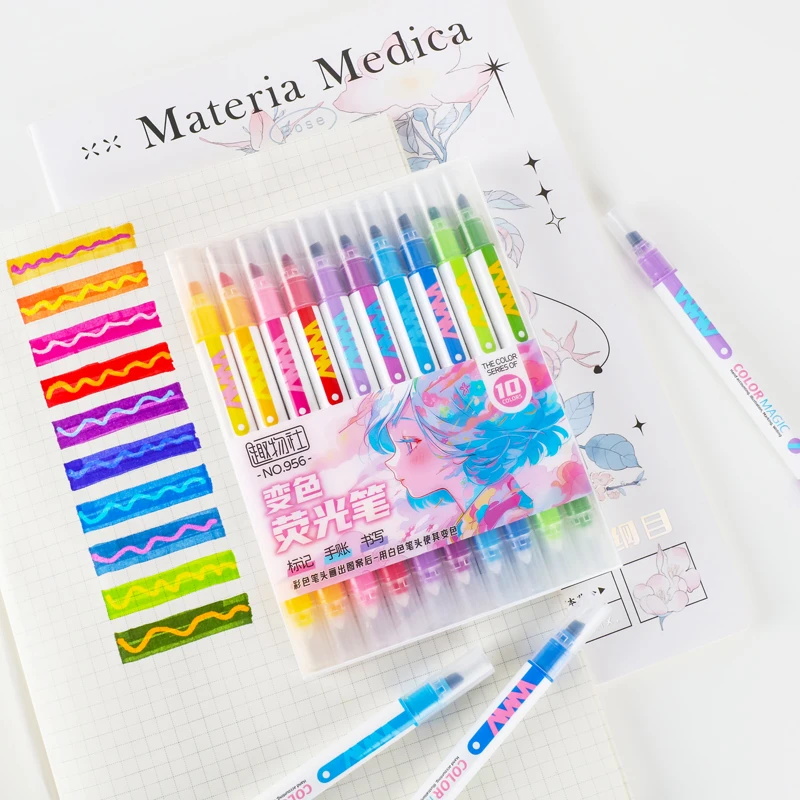 10 個ダブルエンドマジック変色蛍光ペンセット学生日記スクラ - Pastel Highlighter Set Double Ended のレビューと価格