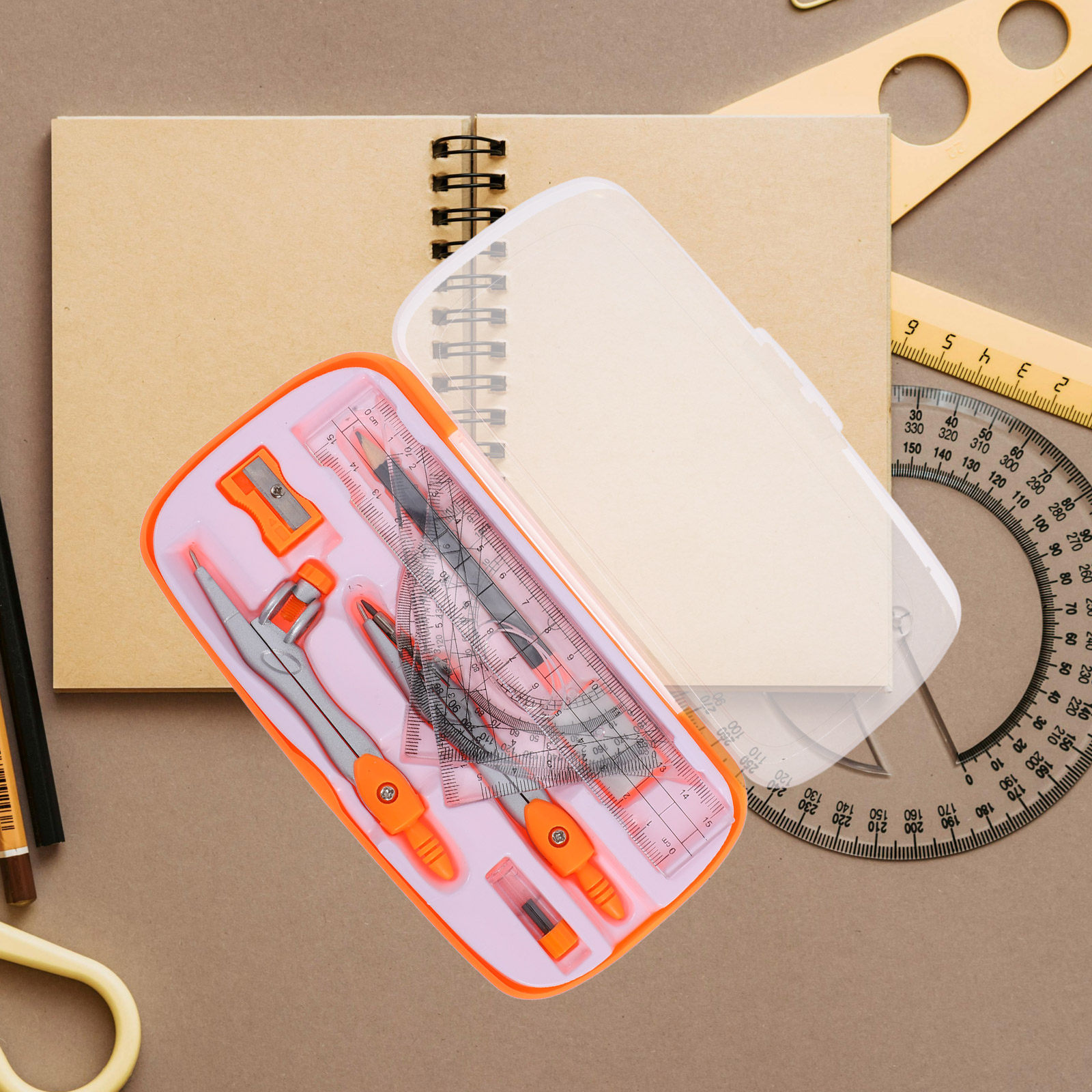 1セットのプラスチック製合金製コンパス、分度器、定規セット。 - Math Geometry Set With Compass のレビューと価格